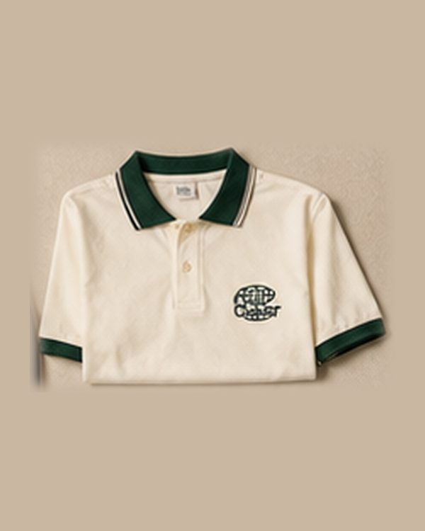 Cream Threeball Society polo with green tipping